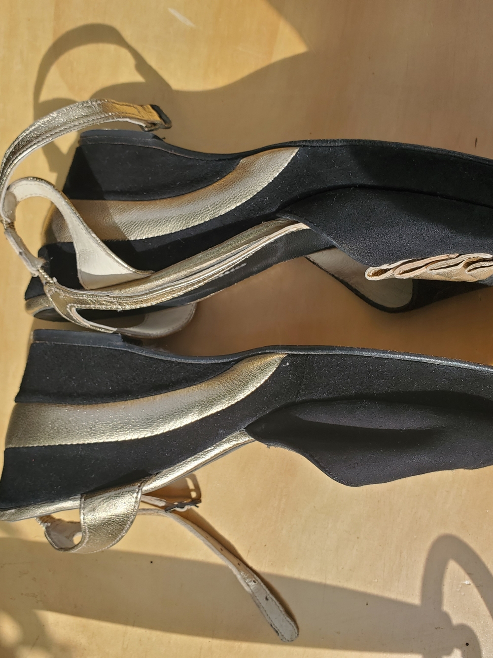 REMIX Gold Accent Black Peep-Toe Slingback Heels - Picture 4 of 9